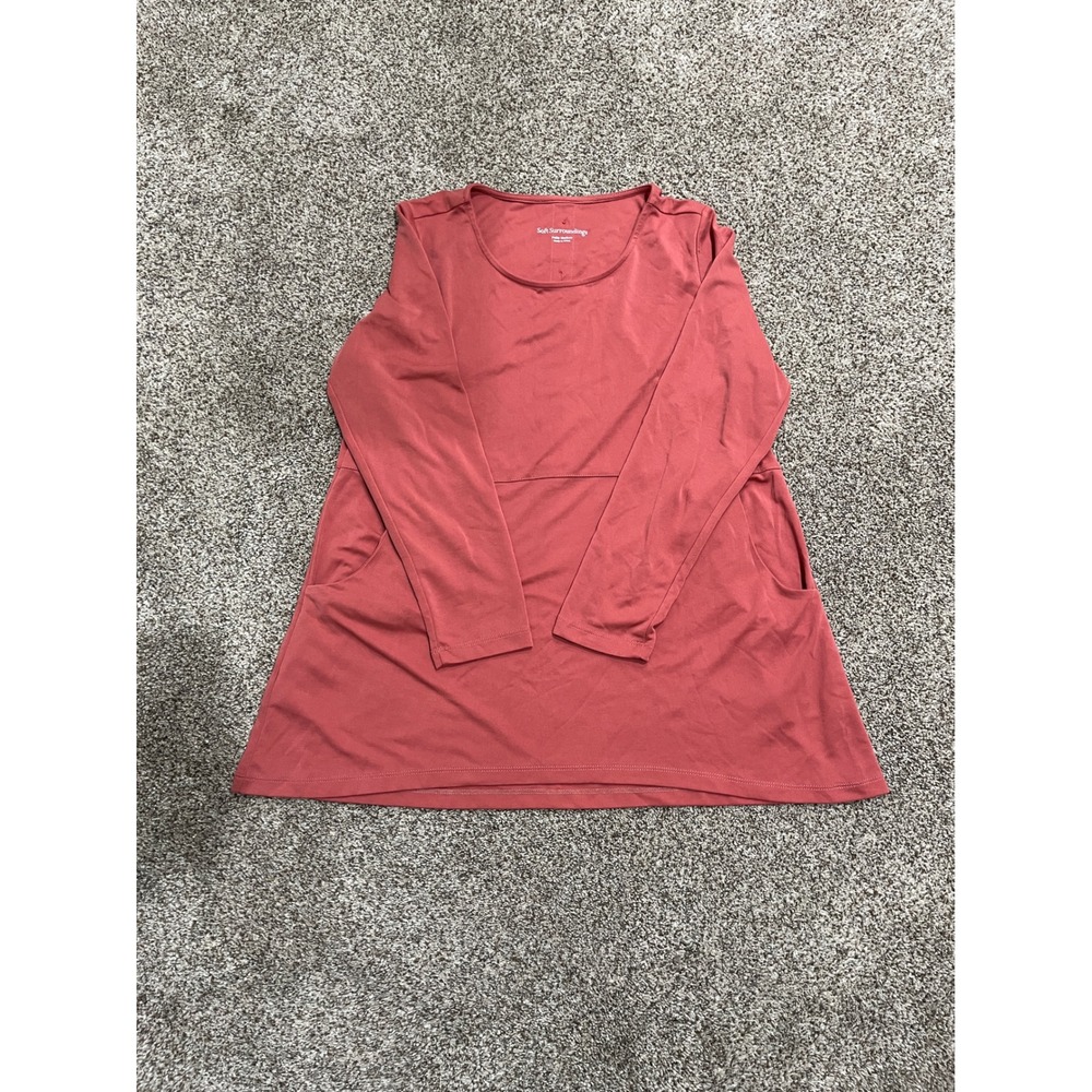 Soft Surroundings Terracotta Rose Button Back Pocket Tunic Top Petite Medium
